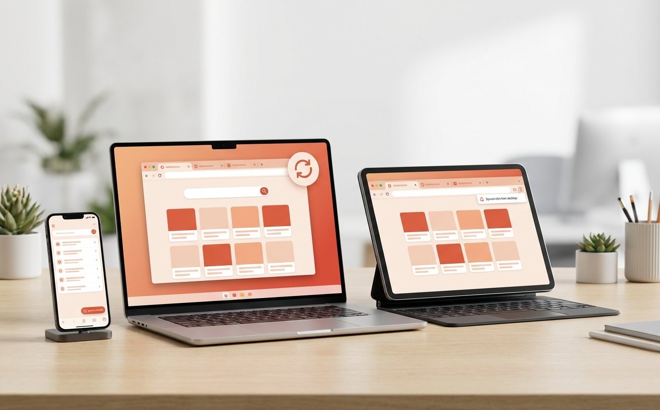 谷歌浏览器移动端与多设备同步界面示意